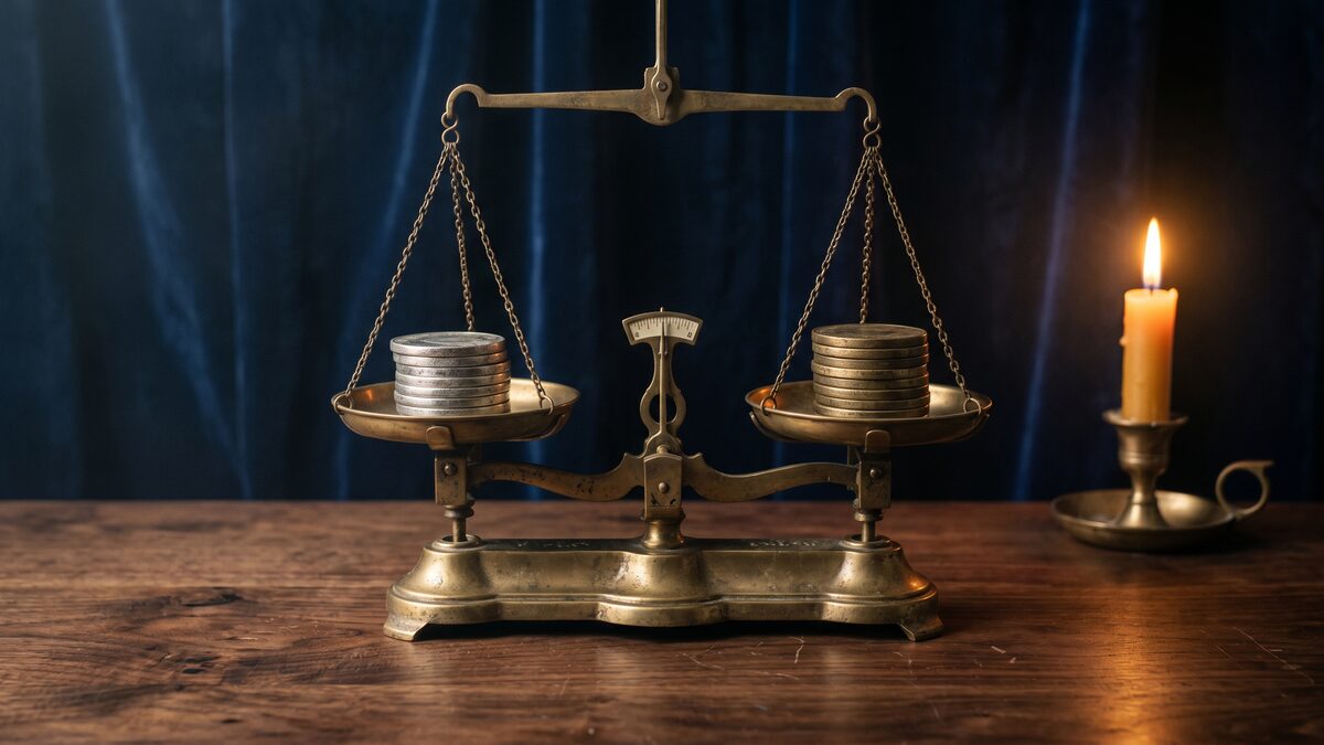 Antique brass balance scale — visual metaphor for the balance between longs and shorts in Open Interest